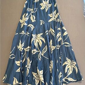 Navy Floral Maxi Skirt with Cream Print